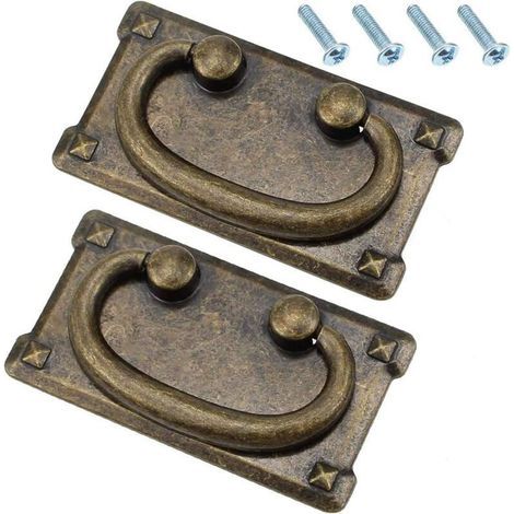 2 Poignées de Tiroir Classiques, Avec Vis, Poignées d'Anneau de Tiroir en Bronze Antique Vintage, Décoration Rectangulaire pour Portes d'Armoires et Portes de Meubles (1/4)
