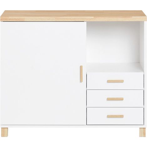 Sobuy – Caisson de bureau ASK07WN – Meuble de rangement avec 3 tiroirs – Dimensions 90x45x75 cm – MDF et bois d'hévéa – Capacité 93 kg
