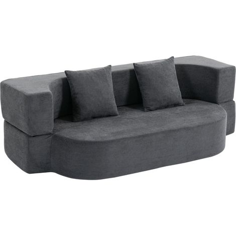 Canapé convertible 2 places 190 cm, dossier rabattable, mousse haute densité, polyester gris foncé (1/5)