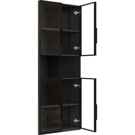 Vetrina angolare triangolare 62 x 32 x 160 cm nera con LED e vetro (1/5)