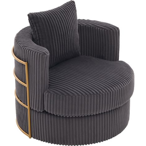 Sillón giratorio 360° de terciopelo acanalado gris con almacenaje y reposabrazos acolchados (1/5)