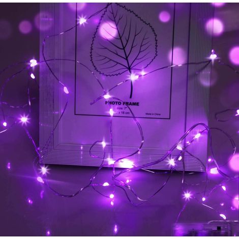 Guirlande lumineuse LED, 1 m, 10 LED, micro-guirlande lumineuse, fonctionne avec une pile bouton CR2032, idéale pour les fêtes, le jardin, Noël, Halloween et les mariages (violet), lot de 20.
