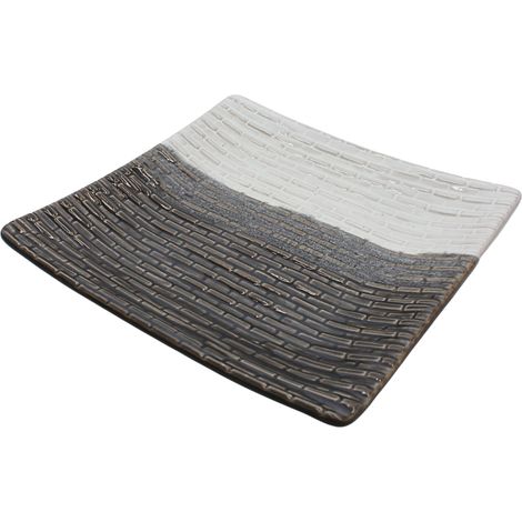 Assiette de service en céramique, en blanc et marron, dégradé de couleur, mosaïque, carré, dimensions : 27 x 27 x 4 cm (L x l x H) (1/5)