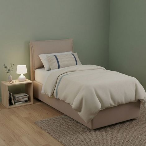 Talamo Italia Einzelbett Roberta, Containerbett mit Stoffbespannung, 100% Made in Italy, Seitliche Öffnung, inklusive Matratze 80x190 cm, Turteltaube (1/5)
