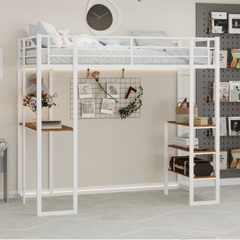 Bett Bettgestell platzsparend mit Schreibtisch Eisen OKMYHOME (1/5)
