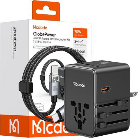 Adaptateur de voyage MCDODO 2 en 1 avec prise anglaise (Royaume-Uni, UE, États-Unis) 70 W (1/5)