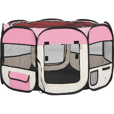 Parc pliable pour chien avec sac de transport Rose 110x110x58cm (1/5)
