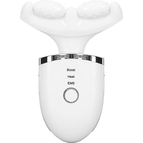 Rouleau masseur facial anti-rides raffermissant pour cou et visage, appareil LED chauffant, teinte blanche, soin liftant à domicile. (1/5)
