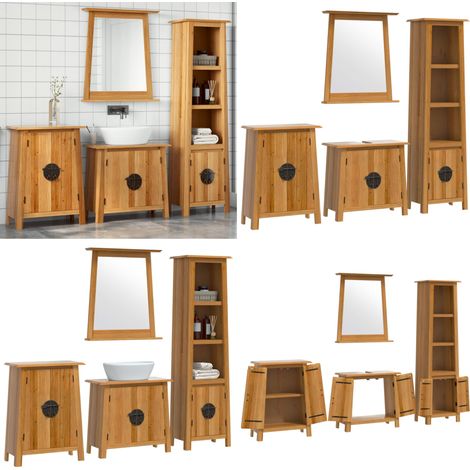 4-tlg. Badmöbel-Set Massivholz Kiefer - Badmöbel-Set - Kiefernholzmöbel - Vintage Badezimmer - Badezimmerausstattung - Handtuchhalter - Home & Living (1/5)