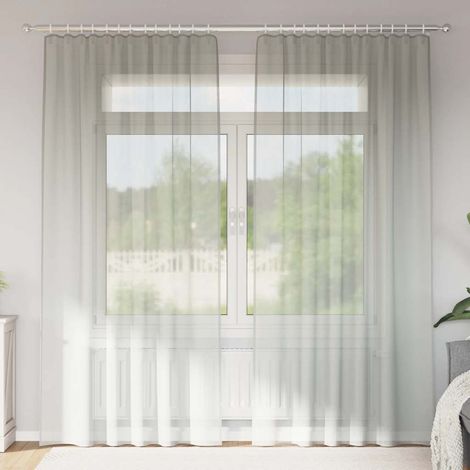 Voile Vorhänge mit Stangentaschen 2 Stk. Hellgrau (1/5)