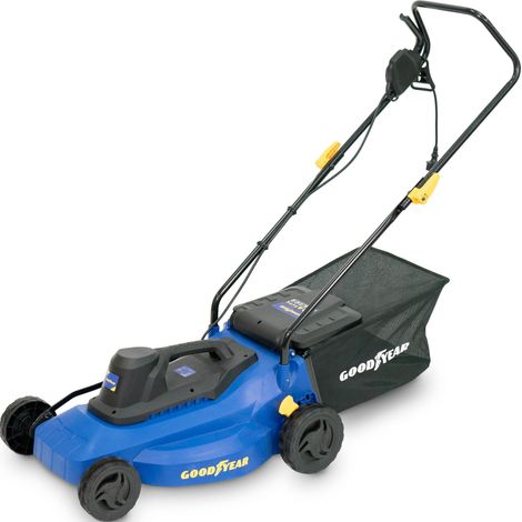 Goodyear - Tosaerba elettrico 1200 W. Motore 3300 RPM 230-240 V. Tagliaerba con cavo 32 cm Larghezza di Taglio. 61 x 38 x 27 cm. Sacchetto di raccolta 35 litri. Altezza regolabile in 3 posizioni (1/5)