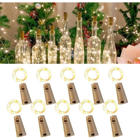 Paquete de 10 Tapones Luminosos para Botellas de Vino Blanco Cálido, 1m 10 Luces de Cadena LED, Luces de Botella DIY para Navidad y Fiesta (1/5)