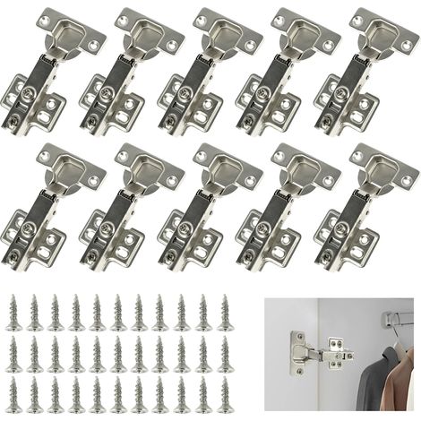 (10 pièces) Charnières de porte d'armoire en acier inoxydable avec amortisseur et vis invisibles pour une fermeture douce et silencieuse. (1/5)