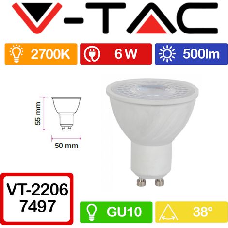 V-TAC VT-2206 Faretto LED GU10 6W 38° CRI 95 Bianco caldo - 2700K (1/5)
