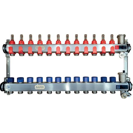 Collecteur inox PCBT 1" pré-assemblé - 12 départs mâle 3/4EK - Blansol