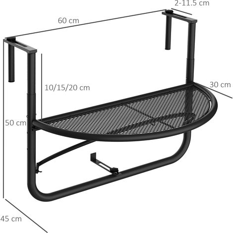 Table suspendue de balcon,hauteur réglable en métal semi-circulaire Ø30 cm