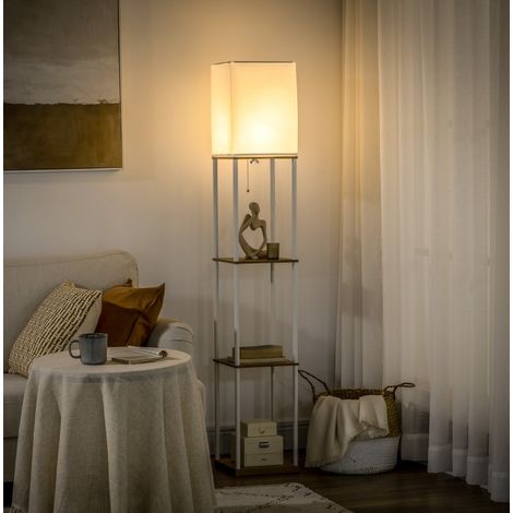 Lampadaire étagère 3 niveaux 26x26x159 cm blanc OKMYHOME (1/5)