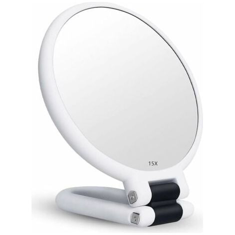Miroir Grossissant x15 Double Face Miroir Pliable avec Poignée, Miroir de Maquillage à Main Miroir à Palette de Coiffeurs Miroir Pliant Utilisé pour Divers Détails de Maquillage (blanc) (1/5)