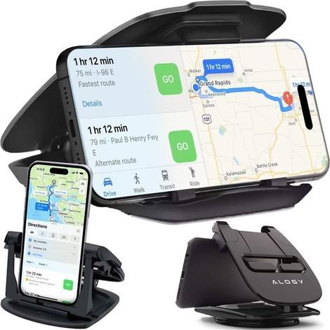 Kfz-Handyhalterung mit GPS-Navigation für das Armaturenbrett, 360°-Drehung für 6,5-Zoll-Alogy-Handys, schwarz (1/5)