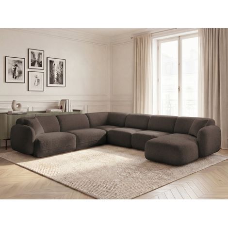 BOBOCHIC - Canapé panoramique fixe modulable ANDA avec 1 méridienne, 2 chauffeuses et 1 petit angle Angle gauche  Marron