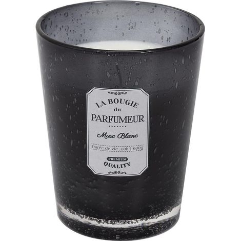 Bougie Parfumée en Verre Bullé Gris Foncé Senteur Musc Blanc H16cm (1/2)