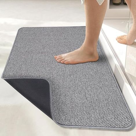 Tapis de bain gris ultra fin antidérapant, séchage rapide absorbant lavable salle de bain (1/5)