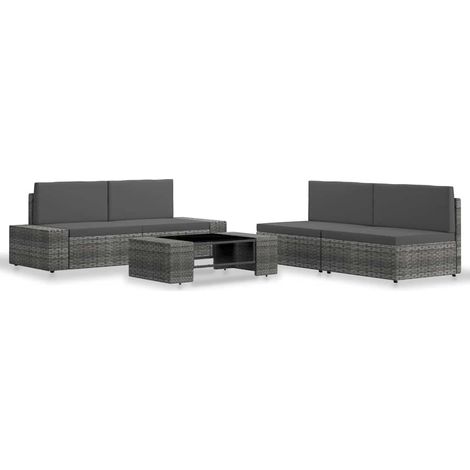 5-tlg. Garten-Lounge-Set Poly Rattan Grau vidaXL (1/5)