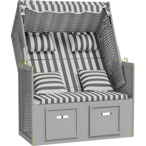 YOUTHUP Strandkorb avec coussins Résine tressée bois solide Gris blanc (1/5)