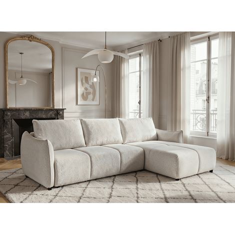 Canapé d'angle convertible et réversible en velours chiné beige (1/5)