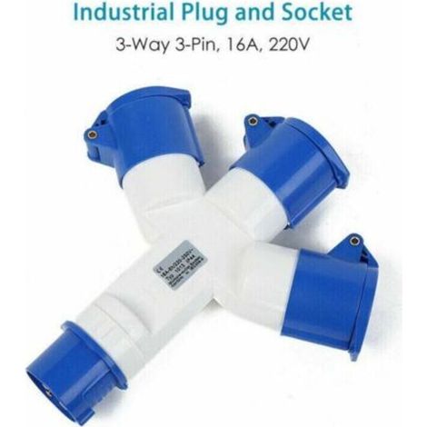 Adaptateur 3 Prises Couvercle fiche à 3 pôles 16A 220V Industriel IP44 – multiprise Caravanes/CampingCars/Bateau, Chantier, Connecteur Prises de Courant Industriel Répartiteur