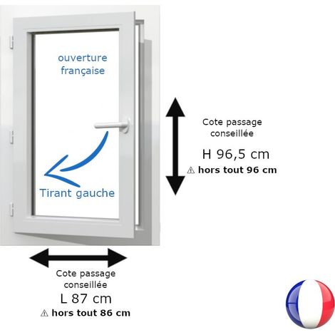 Fenêtre PVC blanc 1 vantail hors tout H 96 x L 86 cm ouverture française pour pose rénovation - tirant gauche (1/5)