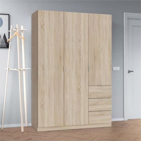 Armoire avec 3 portes en chêne canadien - 200 x 135 x 52 cm -PEGANE- (1/2)