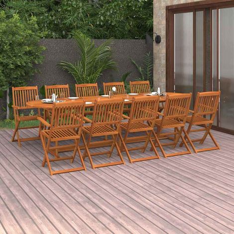 vidaXL Set comedor de jardín 11piezas madera maciza acacia 280x90x75cm (1/5)