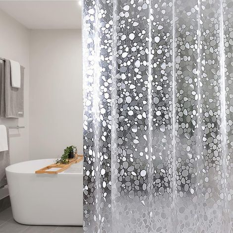 Cortina de ducha de PVC transparente con efecto 3D, resistente al moho, con 12 ganchos impermeables, 180 cm x 200 cm (1/5)