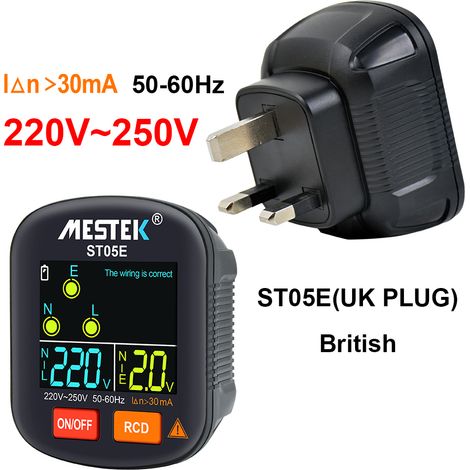 Testeur de prise numérique Portable 30-250V, détecteur de tension RCD, outil de vérification de Phase de polarité de terre avec affichage couleur (1/5)