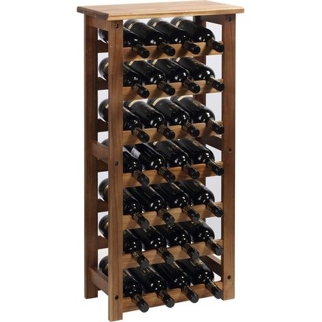 Casier à vin en bois d'acacia pour 28 bouteilles - Étagère à bouteilles stable et légère pour cave, restauration et entrepôt - Stockage modulaire de bouteilles et de vin (1/5)