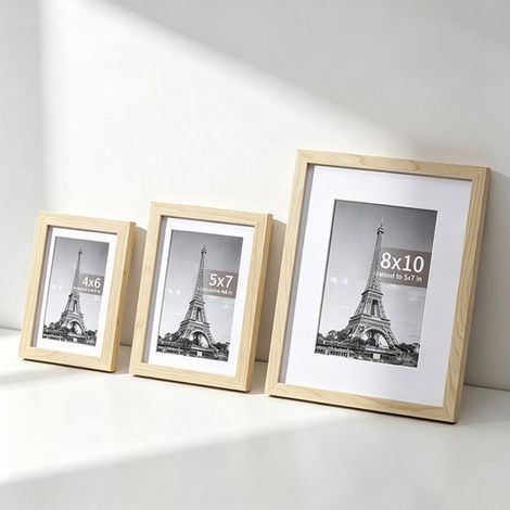 Ensemble de trois cadres photo décoratifs et créatifs, parfaits pour la maison ou à poser, pour accrocher photos, images, affiches, puzzles, etc. [Couleur bois naturel] (1/5)