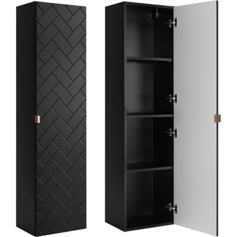 Rodan Hochschrank Bad Schwarz Matt, 27 x 35 x 136 cm, 1 Tür mit Soft-Close, feuchtraumgeeignet, Badschrank mit Stauraum