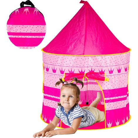 Tenda per Bambini Salvaspazio con Borsa Trasporto Gioco Rosa Interno e Esterno (1/4)