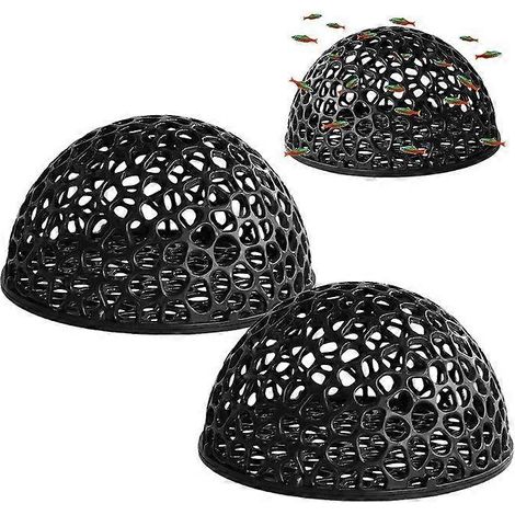 Cachette pour crevettes d'aquarium, abri poreux en forme de grotte pour aquarium, cachette amovible pour crevettes reproductrices et tunnel de repos, ensemble de 2 pièces, noir. (1/5)