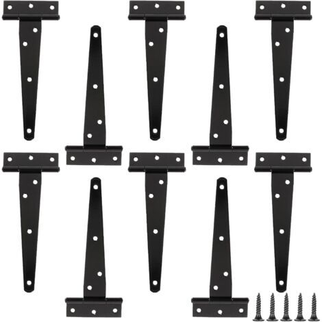10 Pcs Charnières en T 6 Pouces, Charniere Porte Lourde en T, Charnières de Portes en T avec 70 Vis, Charnières Porte Robuste pour Portes, Fenêtres Clôture, Abris de Jardin, Antirouille (1/5)