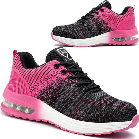 Chaussures de Sécurité Hommes Femmes Légère Basket de Sécurité Respirante Confortable Chaussure de Travail avec Embout en Acier Noir-Rose Taille 39 Chaussures de sécurité