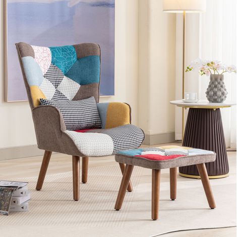 Fauteuil de relaxation avec repose-pieds 69x51x95,5 cm multicolore pour salon - CHICFURN (1/5)