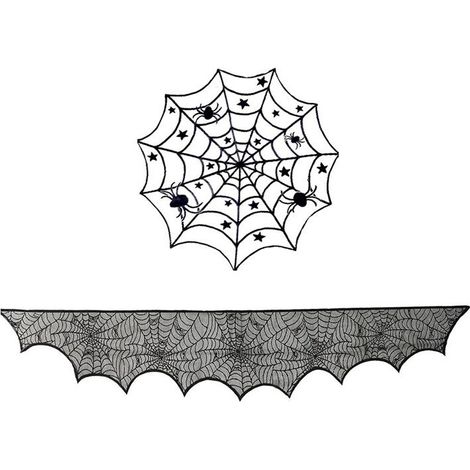 Nappe D'Halloween Toile D'Araignée Serviette de Cheminée Chemin de Table Araignée Abat-Jour Décoration D'Halloween Ensemble B