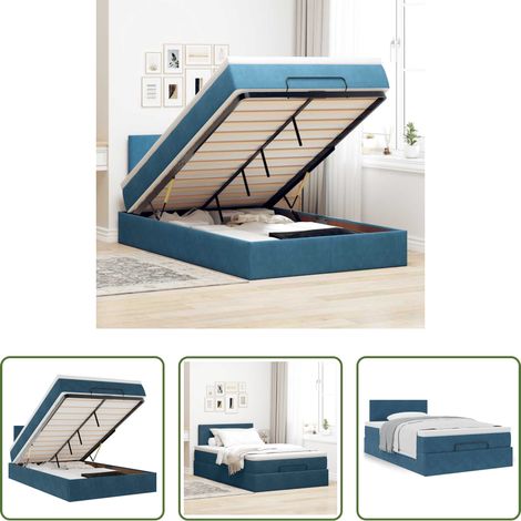 Sommeil confortable - Cadre de lit ottoman avec matelas bleu foncé 120x200 cm velours (1/5)
