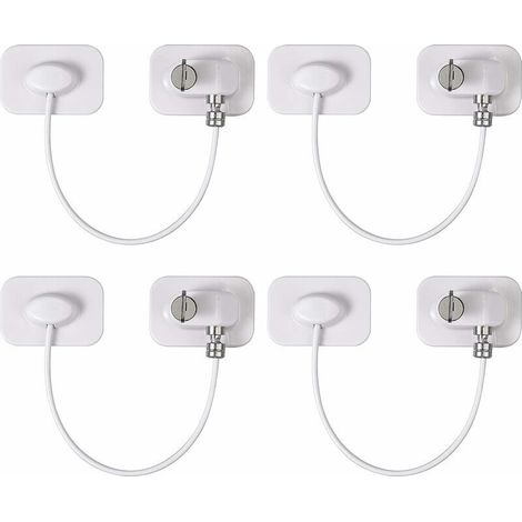 4pcs Restricts de Fenêtre de Sécurité Serrure de Porte du Réfrigérat avec Clés Sécurité Adhésive du Congélat Verrou de Fenêtre Sécurité de Enfants pour Tiroir Four Lave-Linge Placard (1/4)