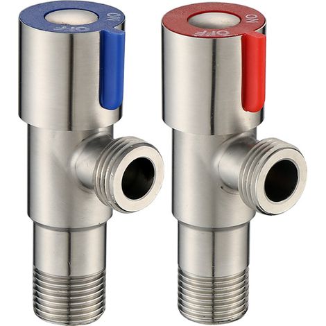 2 Pièces Vanne d'Angle En Acier Inoxydable, Valve Triangulaire, Vanne d'Angle De Robinet, Valve d'Angle En Acier Inoxydable Étanches Pour La Salle De Bain, Cuisine, Toilette (Bleu, Rouge) (1/4)