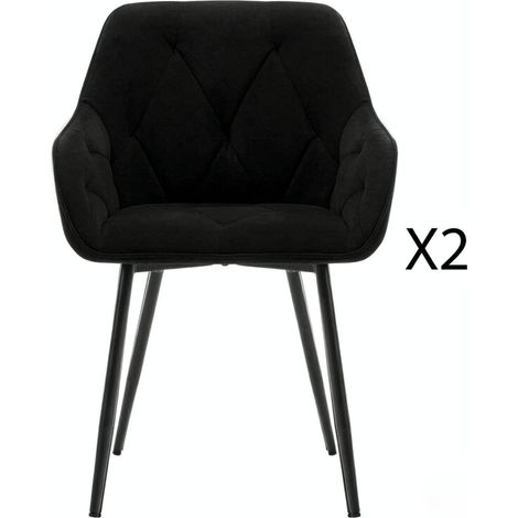 Set 2 sedie da pranzo imbottite in velluto nero con braccioli e gambe in metallo MODENUIT (1/5)