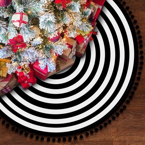 Jupe de sapin de Noël rayée noire et blanche de 58 cm avec pompons, tapis de sapin pour décorations de Noël intérieures (1/5)
