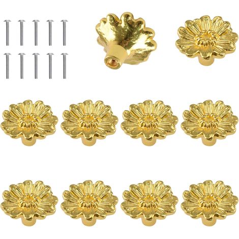 Juego de 10 pomos de aleación de zinc en forma de flor para armario, cajón, tocador, un solo orificio (1/5)